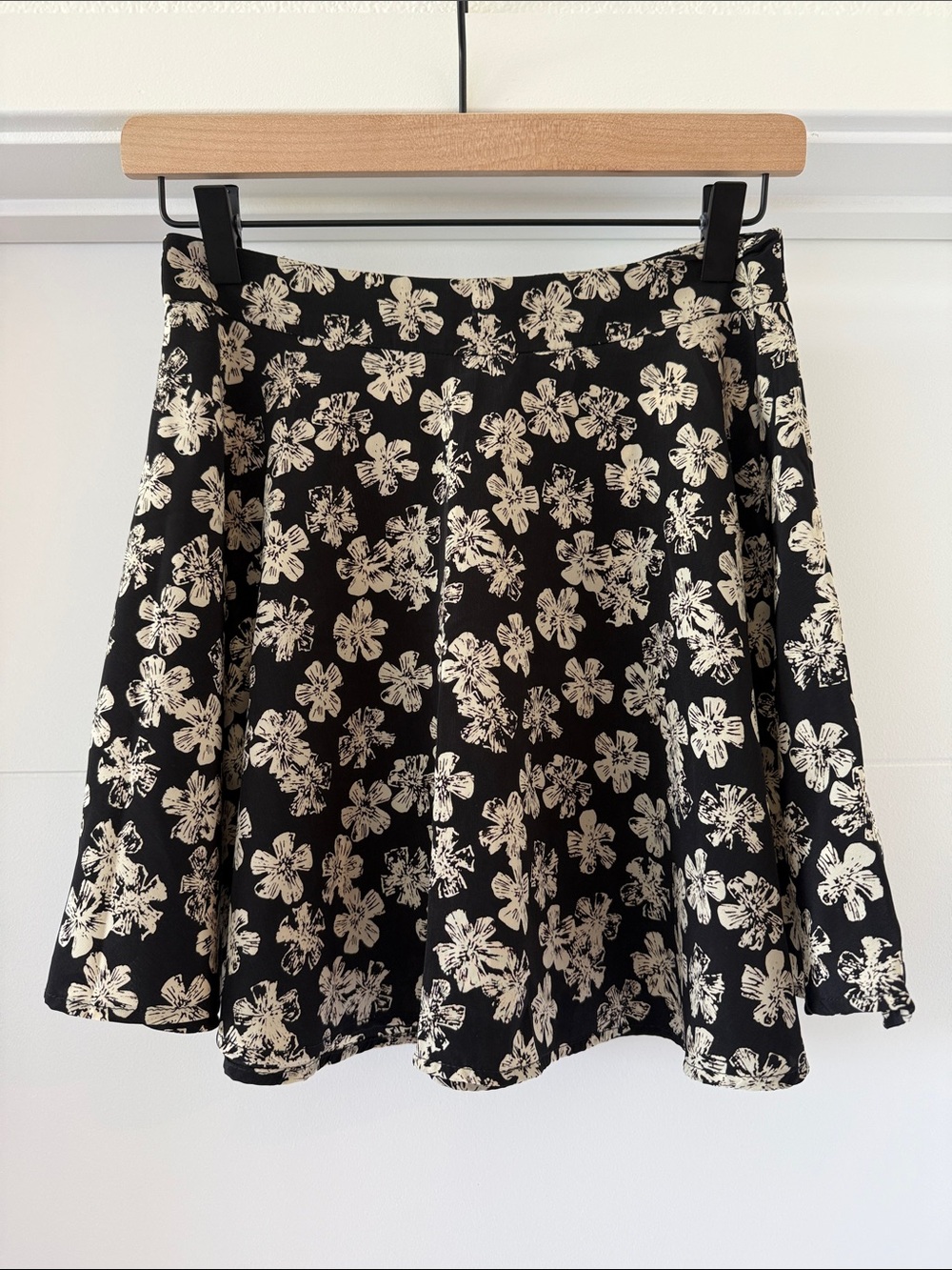 Lush Black Floral Circle Skirt with Cream Print